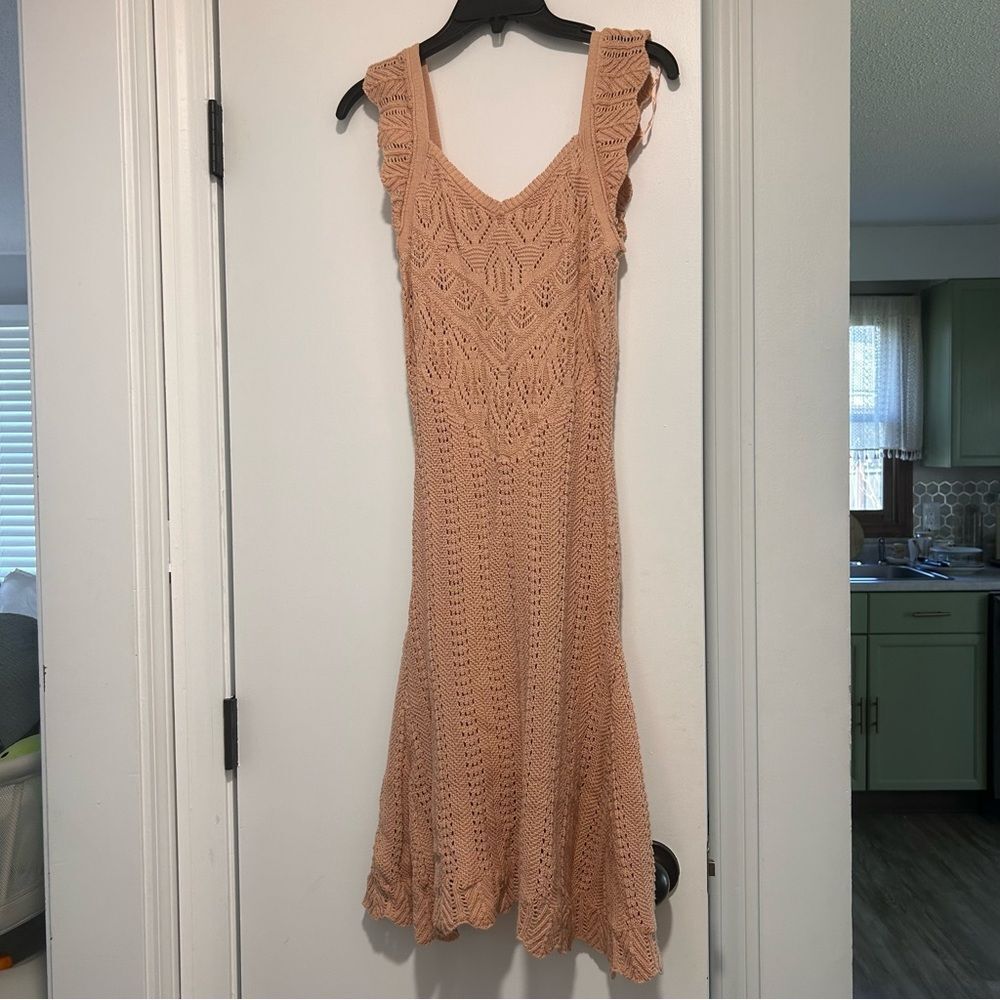 NWOT Knit Lace Dress Above Knee Nude Pink Shade BOHO